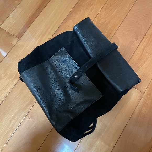 ASOS DESIGN leather and suede roll top midi backpack - Picture 3 of 4